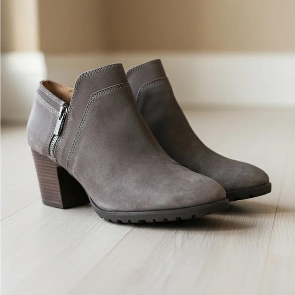 Lucky Brand Natlee Gray Block Heel Boots